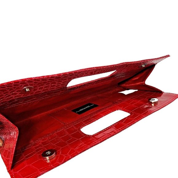 Holiday Red Croc Envelope Clutch Purse Faux Leather Snake Skin Slim New Years - Picture 4 of 10